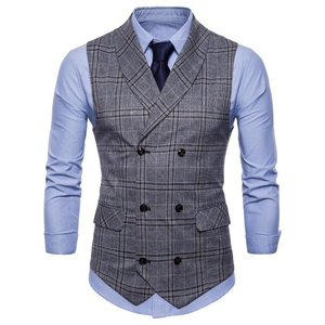 Gilet à capuche réversible pour homme, imperméable, en laine/polyester, veste d'hiver formelle à carreaux, col en V, fermeture à un bouton - Product Image 1