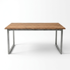 Table à manger en teck massif pour extérieur, design rectangulaire avec structure métallique, pour terrasse, modèle TAB40 - Product Image 2