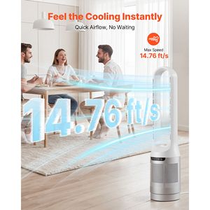 Ventilateur tour AI sans pales haute vitesse 14,76 pi/s avec oscillation à 65 degrés, 12 vitesses, 4 modes, minuterie 8H, ventilateur sur pied - Product Image 3