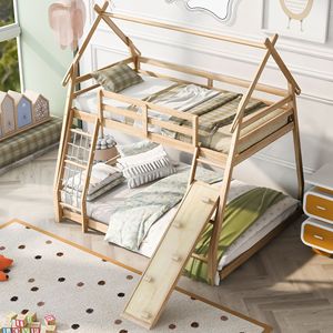 Letto a castello naturale a due piani (twin over queen) con reti di sicurezza e rampa per bambini - Product Image 3
