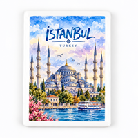 Aimant de réfrigérateur souvenir en céramique 3D personnalisé, rectangulaire, avec scène historique de mosquée, dôme, rivière, bateau, cadeau de voyage