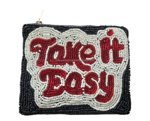 Pochette Sac à Main « Take It Easy » Noir Blanc Rouge Broderie Perlée Design Personnalisé Soirée Fête Sac à Main Grande Capacité Fermeture Éclair pour Filles - Product Image 1