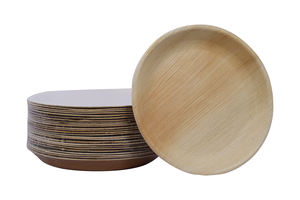 Assiettes circulaires jetables en feuille d'arec au design moderne, zéro déchet, vaisselle écologique pour grands festivals culinaires - Product Image 6