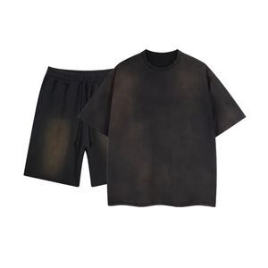 Conjunto de 2 piezas en negro carbón, estilo streetwear, de felpa francesa gruesa, corte holgado, conjunto urbano a la moda. - Product Image 2