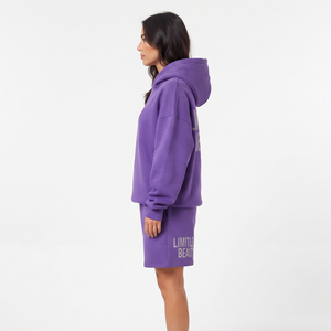 <b>Women</b> Loose Fit Hooded Sweat <b>Short</b> Set 100% Polyester Full Sleeve Drop Shoulder <b>Knee</b> <b>Length</b> <b>Shorts</b> Casual Fleece Sweat <b>Short</b> Set - Product Image 3