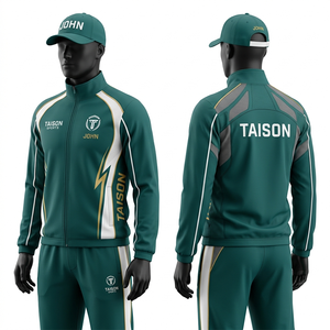 Traje de Entrenamiento de Cricket para Hombre, 280 GSM, Poliéster Interlock, Verde, Blanco y Dorado, Sublimación, Bordado, Logotipo Personalizado del Equipo - Product Image 1