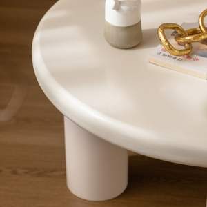 Tavolo da caffè circolare Beige crema facile montaggio Set per soggiorno - Product Image 5