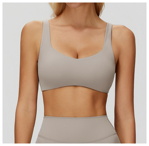 Soutien-gorge de sport confortable pour femme, col ras du cou, maintien moyen, pour yoga et activités sportives, couleur unie, bretelles réglables - Product Image 5