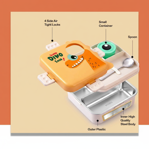 Boîte à bento carrée en plastique pour enfants, motif dinosaure mignon, boîte à lunch en acier inoxydable, boîte de rangement alimentaire - Product Image 3