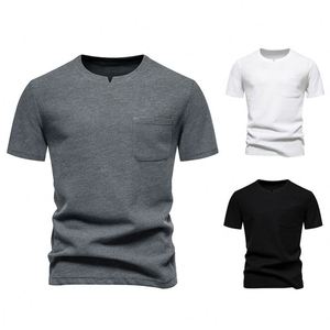 Men's V-Neck Cotton <b>Tees</b> 100% Knitted Fabric Slim Fit Solid Grey <b>White</b> Black Yarn Dyed Short Sleeve - Product Image 6