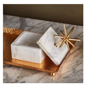 <b>Wood</b> & Marble <b>Box</b> Brass Lid Handle <b>Square</b> Best Gifts Cosmetic Jewelry <b>Box</b> Stone Crafts Marble <b>Box</b> - Product Image 1