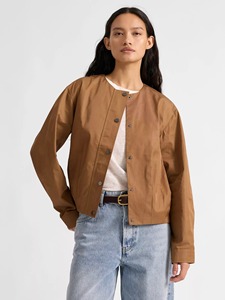 Chaqueta Cortavientos Tipo Bomber para Mujer, Color Marrón, Manga Larga, Cierre de Botones, Tejido de Poliéster, para Otoño - Product Image 6
