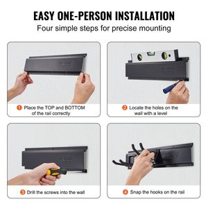 Robuste 300 Lbs Capacité de charge maximale 6 crochets réglables 3 Rails Garage Outil Organisateur Montage mural Cour Jardin Rack de stockage pour - Product Image 4