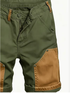 Men s Green <b>Cargo</b> Denim <b>Shorts</b> With Brown Patches Mid Waist Casual Summer Wear Breathable Woven Fabric - Product Image 5
