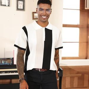 Polo pour homme – Tricot rayé vintage, coupe ajustée décontractée, idéal pour le quotidien et le sport - Product Image 5