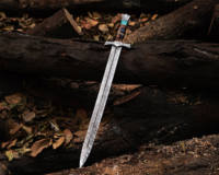 Épée Viking en Acier Damas Poli Forgé à la Main, Personnalisée, avec Fourreau – Armure de Costume Faite à la Main, Épées de Chasse en Plein Air, TV