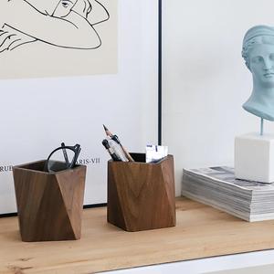 Ensemble de porte-stylos en bois à double niveau avec logo personnalisé, organisateur de bureau géométrique en noyer massif, organisateur de bureau à domicile, vente en gros - Product Image 4