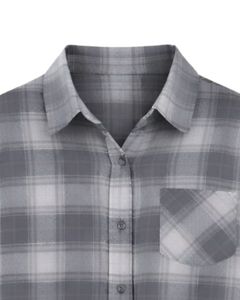 Camisa de Franela a Cuadros Gris Degradado Personalizada para Mujer, Manga Larga, Cierre de Botones, Estilo Casual, Mezcla de Algodón, Blusa para Otoño e Invierno - Product Image 5