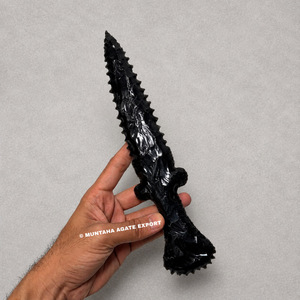 Top Quality <b>Polished</b> Hand Carved <b>Black</b> Obsidian 10-Inch Dagger Sculpture Free Form Art Collectible Decor - Product Image 6