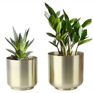 Juego de 2 macetas redondas de hierro dorado de alta calidad, macetas decorativas para plantas de interior y exterior, recipientes para flores para decoración de jardín. - Product Image 1