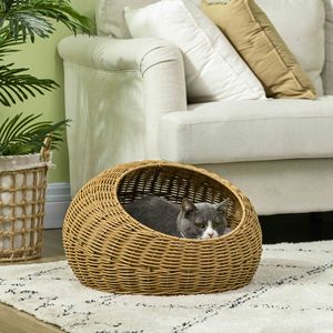Cuccia per Gatti in Rattan Marrone Chiaro con Cuscino Lavabile per Gatti e Cuccioli - Product Image 2