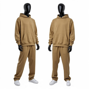 Ensemble de survêtement unisexe, couleur unie, sweat-shirt et pantalon de survêtement, 100% coton, respirant, coupe décontractée, vêtements d'hiver, longueur intégrale, streetwear - Product Image 2