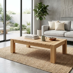 Modern Low Solid Wood Coffee Table Elegant Slatted Plank Top Wooden Accent Table For <b>Rustic</b> Living Room Setup Art Design Set Art - Product Image 4