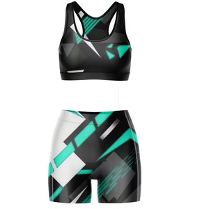 Conjunto de Shorts y Sujetador Deportivo para Mujer, al por Mayor, Personalizado, de Compresión, Elástico, con Corte en V, Contraste de Color, para Fitness y Yoga, Cintura Sin Costuras - Product Image 1