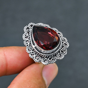 Hot Selling LAB-CREATED Red <b>Garnet</b> Silver Plated Beautiful Pear Cut Gemstone <b>Ring</b> Handmade Wedding Party Jewelry - Product Image 4