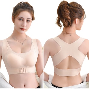 เสื้อชั้นในกีฬาคอวีไร้ตะเข็บสำหรับผู้หญิง สีดำล้วน รองรับระดับปานกลาง โยคะ เรเซอร์แบ็ค ผ้าสแปนเด็กซ์ โพลีเอสเตอร์ ยืดหยุ่นได้ - Product Image 3