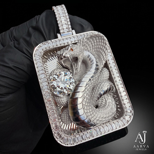 AARVA JEWELS Pendentif Cobra en Argent Sterling 925, Breloque Ovale Incrustée de Strass, Style Hip Hop/Rock, Collier Unisexe pour Fête - Product Image 3