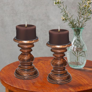 Juego de 2 Portavelas de Madera Rústica, Hechos a Mano, de Madera Natural, para Decoración de Mesa y Chimenea del Hogar - Product Image 3