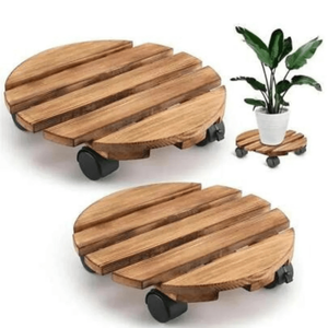 Support de plantes rond en bois fait main avec roulettes, support de plantes en bois pour pots de fleurs d'intérieur et d'extérieur, base pour la maison, le salon - Product Image 5