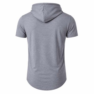 Mens Hooded <b>Short</b> <b>Sleeve</b> T Shirt Solid Casual Pullover <b>Hoodie</b> Tee Regular Fit Burgundy - Product Image 5