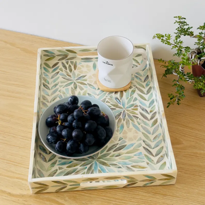Bandeja de desayuno con incrustaciones de nácar, bandeja decorativa de madera lacada con incrustaciones de nácar, bandeja otomana. - Product Image 6