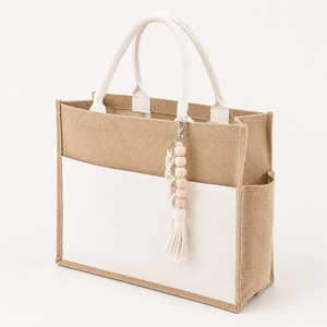 Juco Luxury Jute Travel Tote Bag Cotton Handles Reusable Carry Bag for Women Travel Shopping Office Storage B2B Wholesale - Product Image 1