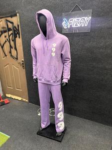 Eco-Friendly 100% Cotton Heavyweight Distressed Embroidery Acid Washed Casual Regular Fit Hoodie Sweatpants Set <b>Elastic</b> Waist - Product Image 3