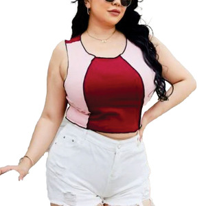 Women’s <b>Burgundy</b> Pink Color Block Sleeveless <b>Crop</b> <b>Top</b> for Boutiques Summer women's shirt Tank <b>Top</b> Lightweight OEM Wholesale USA - Product Image 5