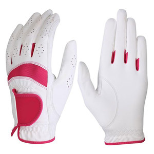 Gant de golf respirant pour femme, main gauche, en similicuir de haute qualité pour des performances optimales, blanc/rose - Product Image 1