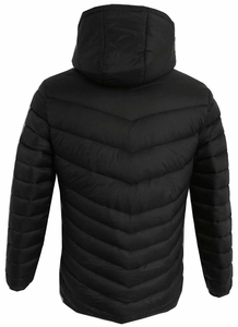 Hooded Puffer <b>Jacket</b> Men's Winter Windproof Casual <b>Zipper</b> Closure Polyester Wadding Solid Color Slim Fit Outerwear - Product Image 4