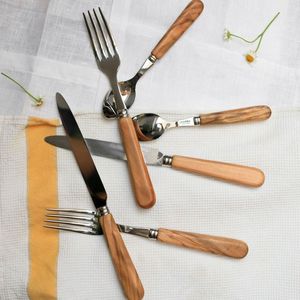 Juego de cubiertos de acero inoxidable de lujo con mango de madera para servicio de buffet elegante y mesas de comedor de hotel - Product Image 4
