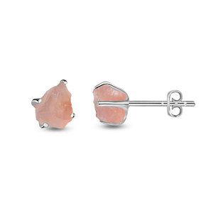 925 Sterling <b>Silver</b> Natural Rose Quartz Rough Butterfly Lock <b>Stud</b> <b>Earrings</b> Fashion Trendy Dainty Prong Setting Wedding Party - Product Image 1