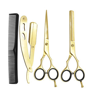 Kit Completo de Tijeras de Peluquería Doradas, Tijeras de Corte y Entresacado de Filo Afilado, Set de Barbería Metálico con Peine para Uso en Salón - Product Image 1