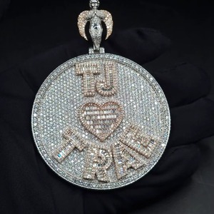 Custom Made Iced Out Hip Hop Pendant Chunky Moissanite Pendant 925 <b>Silver</b> Gold Plated Pendant Custom Two Tone Letter Pendant - Product Image 4