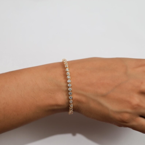 Pulsera de tenis de oro macizo de 14K con diamantes de corte redondo cultivados en laboratorio para mujer, pulsera de boda de oro macizo delicada, elegante regalo de joyería - Product Image 4