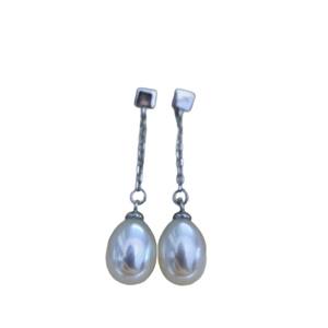 Natural 6.5-7mm Freshwater <b>Pearl</b> S925 Silver <b>Dangle</b> <b>Earrings</b> Aurora Flawless Water Droplet Style Long Niche Style Simple Earline - Product Image 5