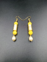 Boucles d'oreilles pendantes en laiton plaqué or, forme de boule, perles en résine jaune, imitation perle, bijoux classiques vintage pour femmes