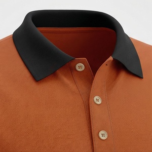 Polo à manches courtes pour homme, couleur rouille, tricot uni, design décontracté, coupe classique, avec col et poignets noirs - Product Image 4
