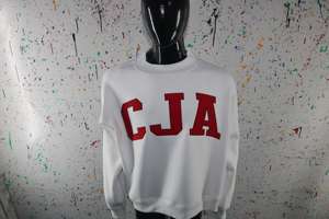CJA WHITE <b>Mock</b> <b>Neck</b> Sweatshirt 100% RED Applique Embroidery wide <b>neck</b> Sweatshirt Finer Threads - Product Image 5