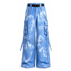 Pantalones Anchos Góticos de Secado Rápido y Ecológicos, Cintura Media, Corte Holgado con Cadenas y Bolsillos, Estilo Primavera, Jeans para Hombre - Product Image 3